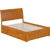 Portland Full Platform Bed with Footboard, Full Trundle & Charging in Light Toffee