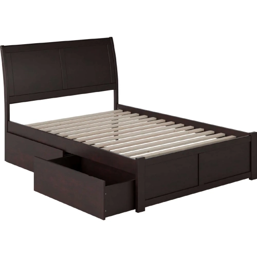 Portland Full Bed with Flat Panel Footboard & 2 Under Bed Drawers in Espresso