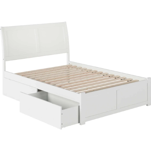 Portland Full Bed with Flat Panel Footboard & 2 Under Bed Drawers in White