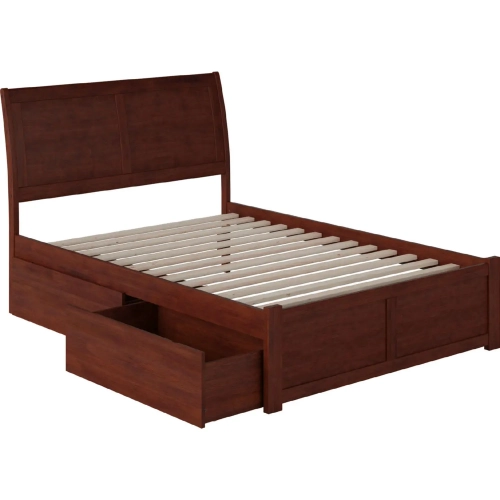 Portland Full Bed with Flat Panel Footboard & 2 Under Bed Drawers in Antique Walnut