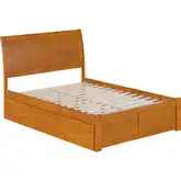 Portland Full Platform Bed with Footboard, 2 Drawers & Charging in Light Toffee