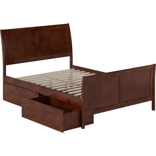 Portland Full Platform Bed w/ Footboard & Drawers in Walnut Wood