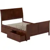 Portland Full Platform Bed w/ Footboard & Drawers in Walnut Wood