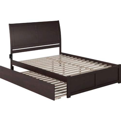 Portland Queen Platform Bed, Footboard, Turbo Charger & Twin XL Trundle in Espresso