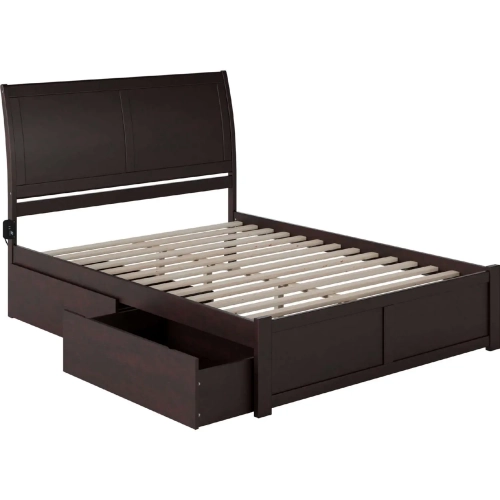 Portland Queen Bed with Flat Panel Footboard & 2 Urban Bed Drawers in Espresso