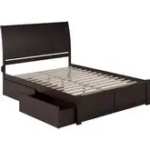 Portland Queen Bed with Flat Panel Footboard & 2 Urban Bed Drawers in Espresso