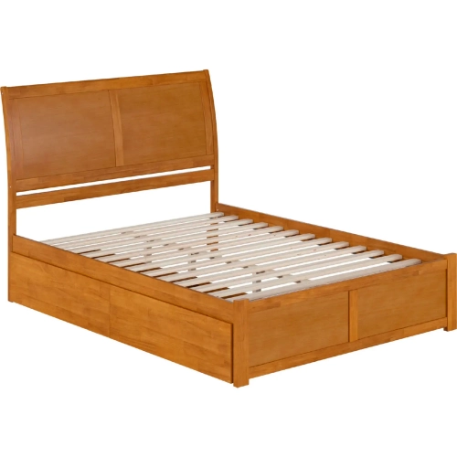 Portland Queen Platform Bed with Footboard, 2 Drawers & Charging in Light Toffee