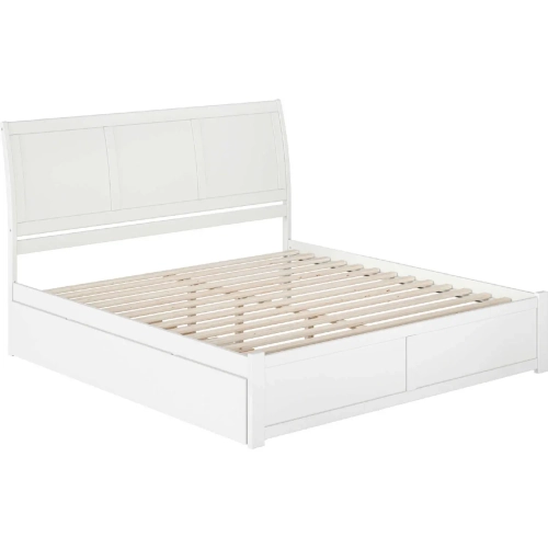Portland King Platform Bed with Footboard, Twin XL Trundle & Charging in White