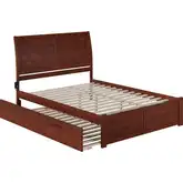 Portland King Platform Bed with Footboard & Twin XL Trundle in Walnut Finish Wood