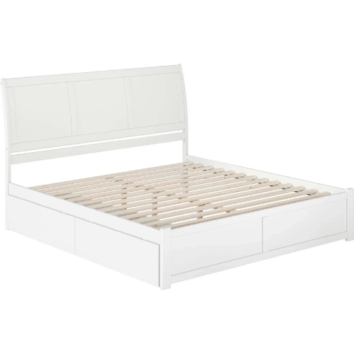 Portland King Platform Bed with Footboard, 2 Drawers & Charging in White