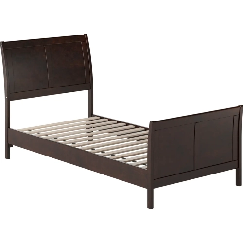 Valencia Twin XL Low Profile Sleigh Platform Bed w/ Footboard in Espresso Wood