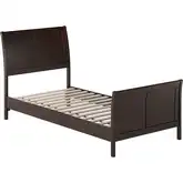 Valencia Twin XL Low Profile Sleigh Platform Bed w/ Footboard in Espresso Wood
