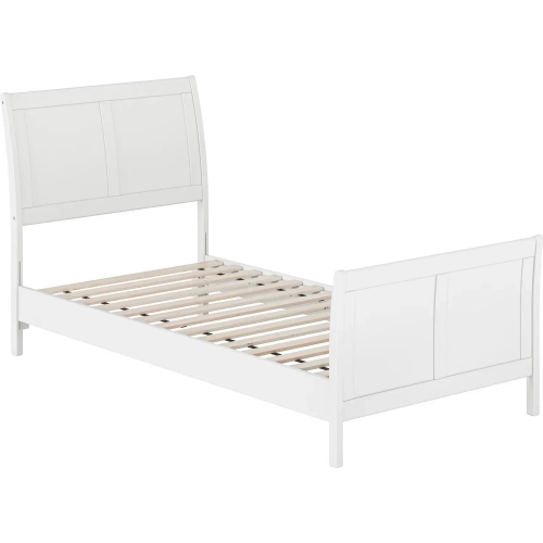 Valencia Twin XL Low Profile Sleigh Platform Bed w/ Footboard in White Wood