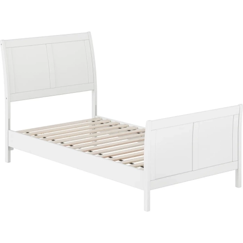 Valencia Twin Low Profile Sleigh Platform Bed w/ Footboard in White Wood