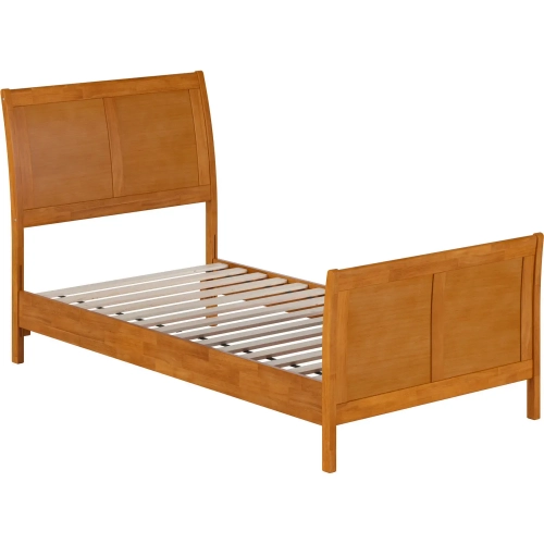 Valencia Twin Low Profile Sleigh Platform Bed w/ Footboard in Toffee Wood