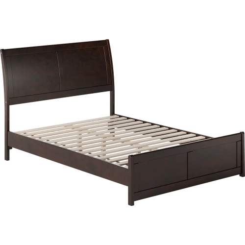 Valencia Full Low Profile Sleigh Platform Bed w/ Footboard in Espresso Wood