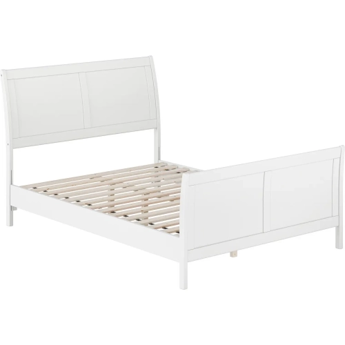 Valencia Full Low Profile Sleigh Platform Bed w/ Footboard in White Wood