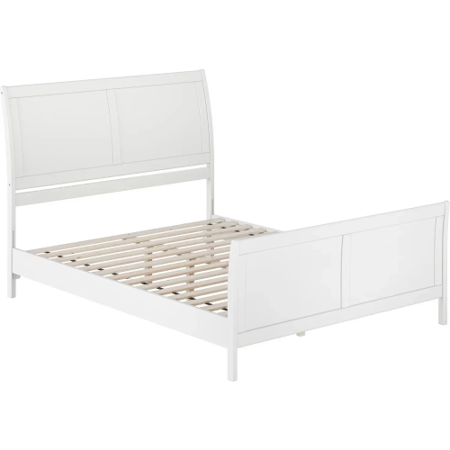 Valencia Queen Low Profile Sleigh Platform Bed w/ Footboard in White Wood