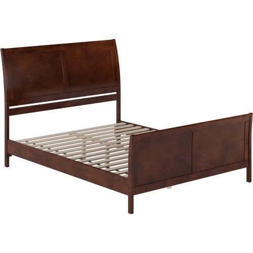 Valencia Queen Low Profile Sleigh Platform Bed w/ Footboard in Walnut Wood