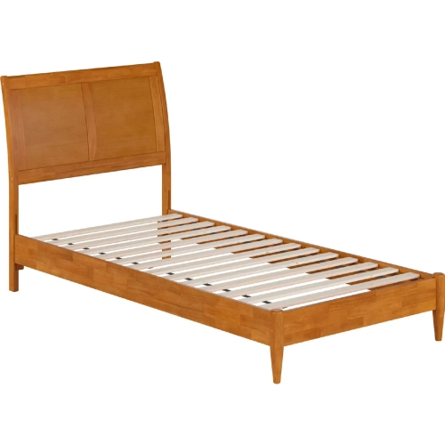 Valencia Twin XL Low Profile Sleigh Platform Bed in Light Toffee Finish Wood