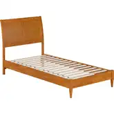 Valencia Twin XL Low Profile Sleigh Platform Bed in Light Toffee Finish Wood