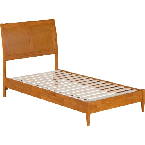 Valencia Twin Low Profile Sleigh Platform Bed in Light Toffee Finish Wood