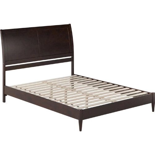 Valencia Queen Low Profile Sleigh Platform Bed in Espresso Finish Wood