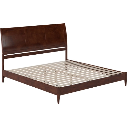 Valencia King Low Profile Sleigh Platform Bed in Walnut Finish Wood