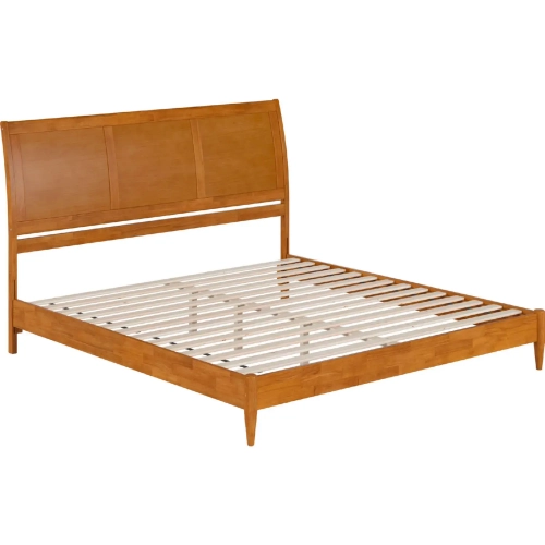 Valencia King Low Profile Sleigh Platform Bed in Light Toffee Finish Wood