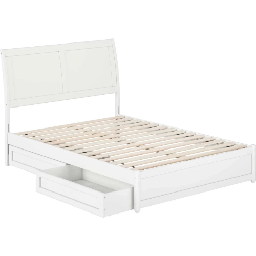 Andorra Full Platform Bed with Panel Footboard, Drawers & Charging in White
