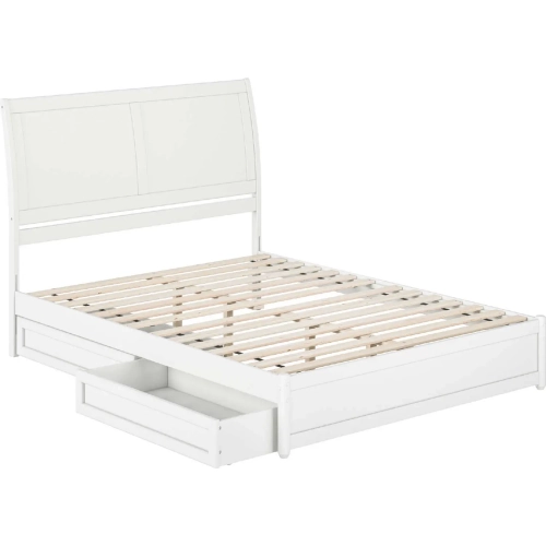 Andorra Queen Platform Bed with Panel Footboard, Drawers & Charging in White