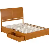 Andorra Queen Platform Bed with Panel Footboard, Drawers & Charging in Light Toffee