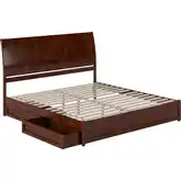 Andorra King Platform Bed with Panel Footboard, Drawers & Charging in Walnut Finish