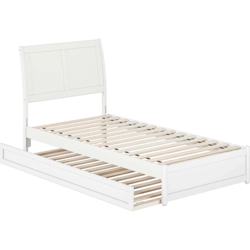 Andorra Twin XL Platform Bed with Panel Footboard, Twin XL Trundle & Charging in White