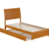Andorra Twin XL Platform Bed with Panel Footboard, Twin XL Trundle & Charging in Light Toffee