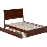 Andorra Full Platform Bed with Panel Footboard, Twin Trundle & Charging in Walnut Finish
