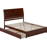 Andorra Queen Platform Bed with Panel Footboard, Twin XL Trundle & Charging in Walnut Finish