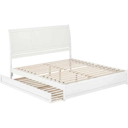 Andorra King Platform Bed with Panel Footboard, Twin XL Trundle & Charging in White