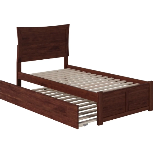 Metro Twin Bed with Flat Panel Footboard & Urban Trundle in Antique Walnut