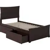 Metro Twin Bed with Matching Footboard & 2 Urban Bed Drawers in Espresso