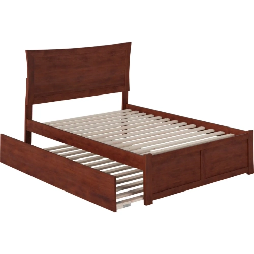 Metro Full Platform Bed with Flat Panel Foot Board & Full Urban Trundle in Walnut