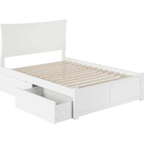Metro Full Bed with Flat Panel Footboard & 2 Under Bed Drawers in White