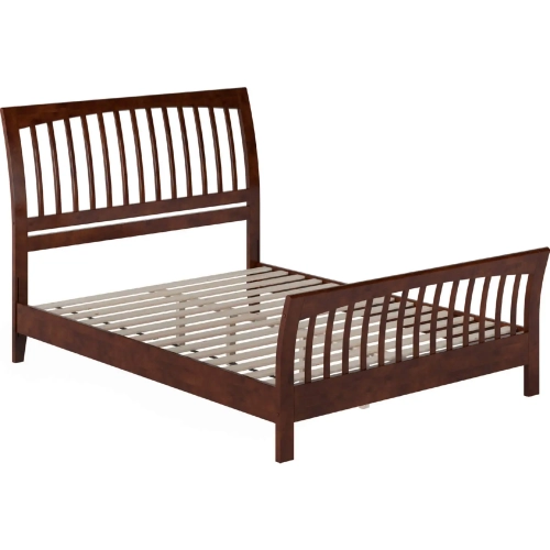 Orleans Queen Low Profile Platform Bed with Matching Footboard in Walnut FInish Wood