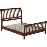 Orleans Queen Low Profile Platform Bed with Matching Footboard in Walnut FInish Wood