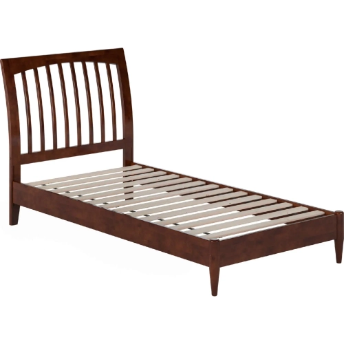 Orleans Twin XL Low Profile Sleigh Platform Bed in Walnut Finish Wood
