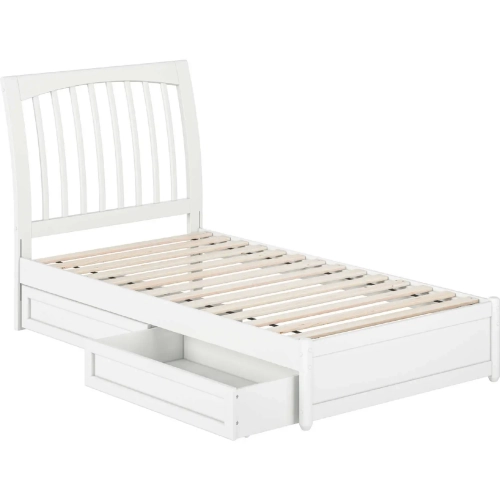 Roslyn Twin Platform Bed with Panel Footboard, Drawers & Charging in White