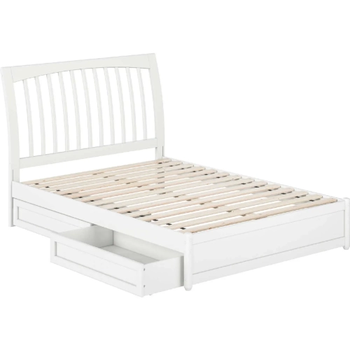 Roslyn Full Platform Bed with Panel Footboard, Drawers & Charging in White