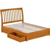 Roslyn Full Platform Bed with Panel Footboard, Drawers & Charging in Light Toffee