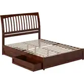 Roslyn Queen Platform Bed with Panel Footboard, Drawers & Charging in Walnut Finish