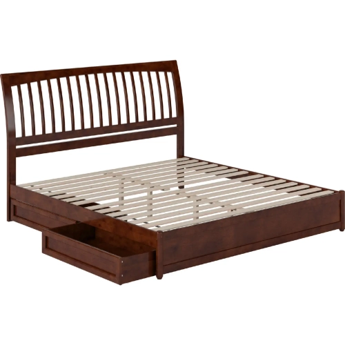 Roslyn King Platform Bed with Panel Footboard, Drawers & Charging in Walnut Finish